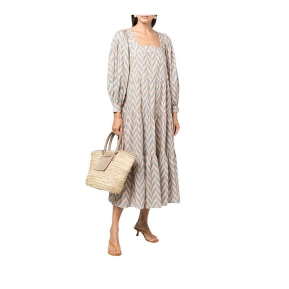 Ulla Johnson Georgina Midi Dress Sz 2, Beige & Gray - Picture 1 of 15